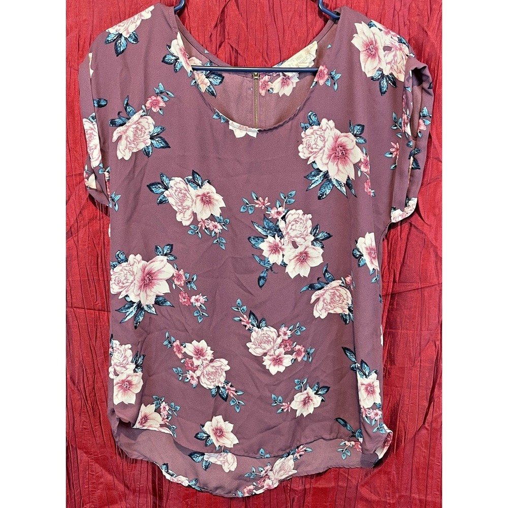 Womens Pink Republic Brown Floral Blouse Top Shirt sz Med